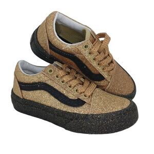 VANS Old Skool Party Glitter Girls NEW w/Tags Gold/Black Glitter Sneakers-sz. 11